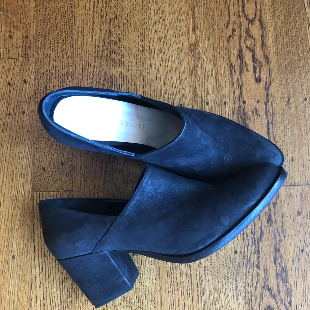 FREDA SALVADOR black suede moon booties mule
